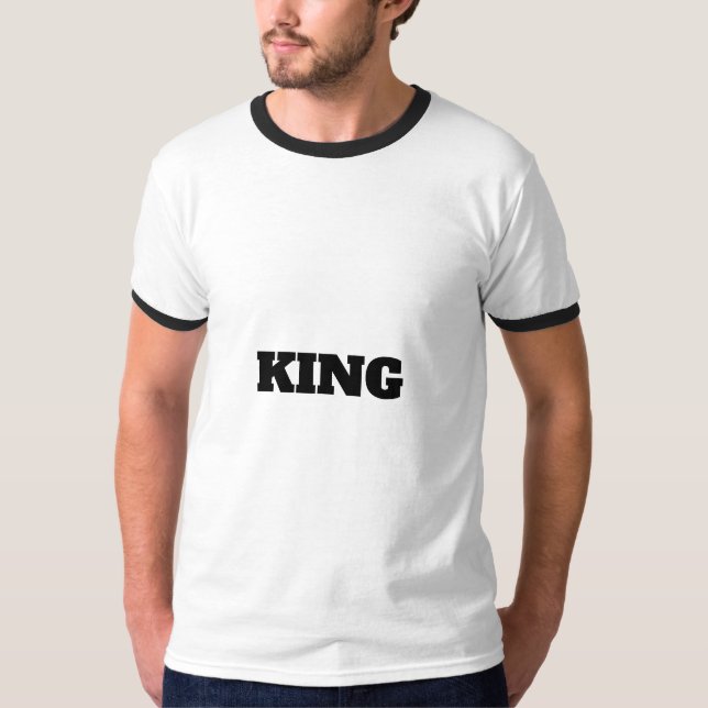 T-shirt KING Custom Text Handsome Men Boys Bold Ringer (Devant)