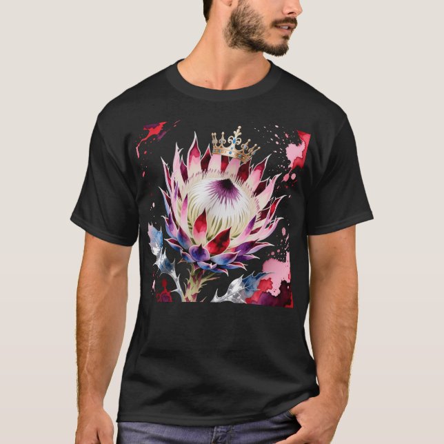 T-shirt King Protea Exotic Watercolor Botanical (Devant)