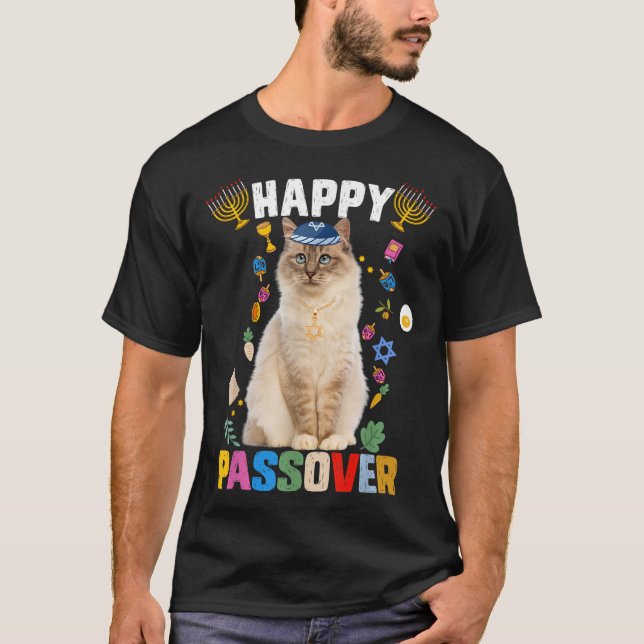 T-shirt Kippah de chat juif Bonne Pâque Matzah Pâque H (Devant)