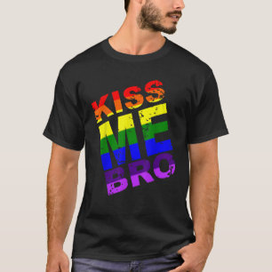 T-shirt Kiss Me Bro LGBT Rainbow Pride Anniversaire Présen