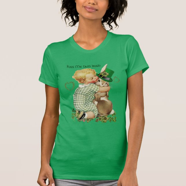 T-SHIRT KISS ME I AM IRLANDAIS/BÉBÉ, RABBBIT AVEC LE CASQU (Devant)