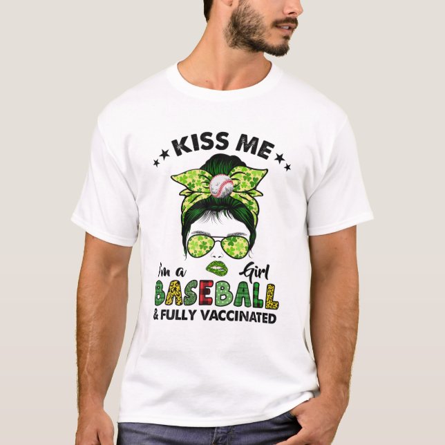 T-shirt Kiss Me I'm A Baseball Girl Irish Shamrock St Part (Devant)