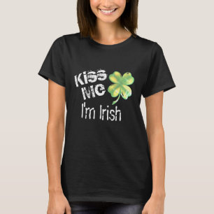 T-shirt Kiss Me Je suis Irlandais, shamrock noir et vert