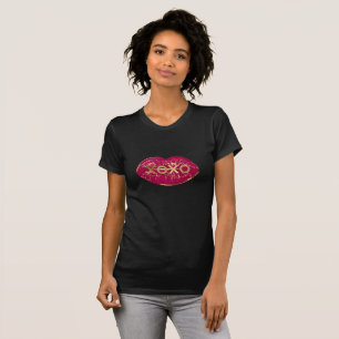 T-shirt Kiss Red Lips Gold Parties scintillant XOXO