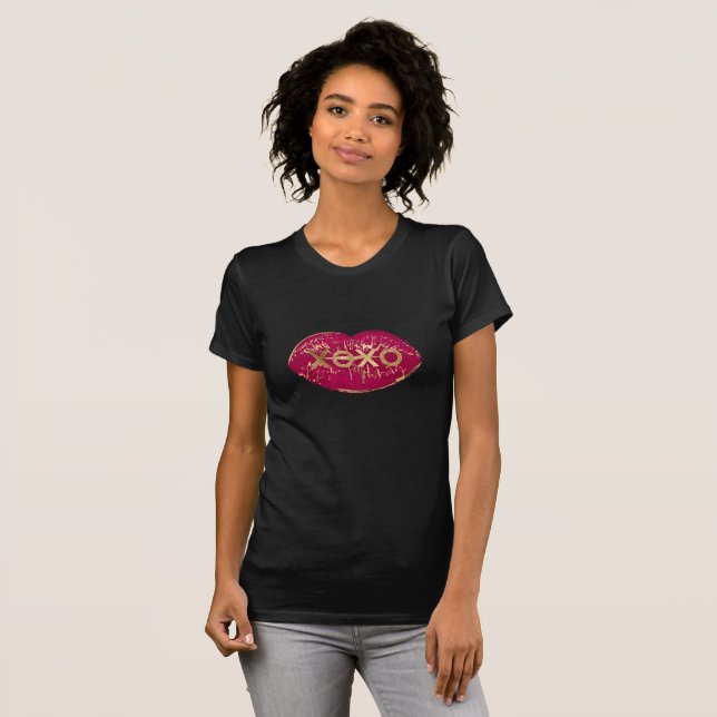 T-shirt Kiss Red Lips Gold Parties scintillant XOXO (Devant entier)