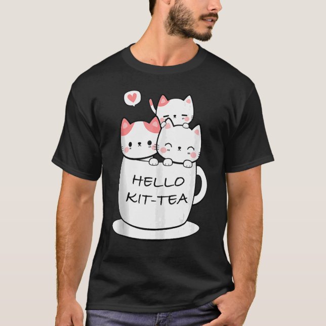 T-shirt Kit Thé Chat Cute Et Chat 2 (Devant)
