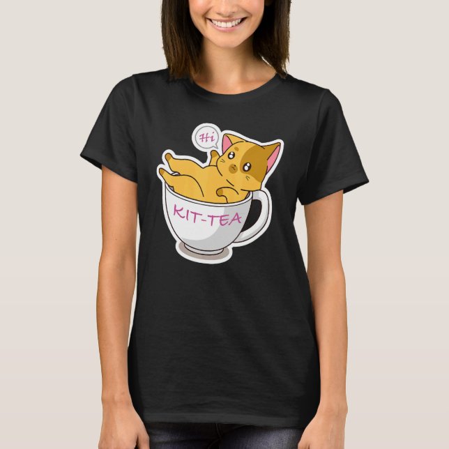 T-shirt Kit Thé Chat Cute Et Chat 3 (Devant)