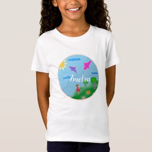 T-Shirt Kites et Girl Dessin Nom de l`enfant (Devant)