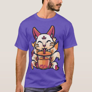 T-shirt Kitsune Anime Boba Japonais Buble Thé Cute Fo Kaw