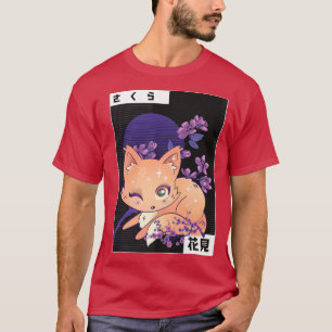 T-shirt Kitsune Fo Kanji Hanami Fleur de cerisier chêne ja