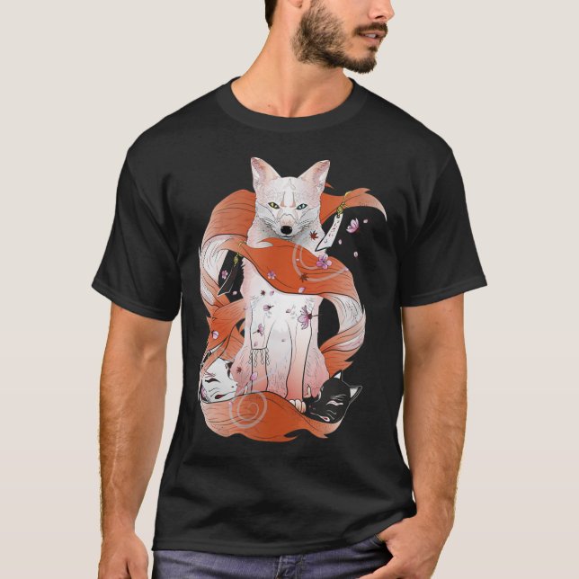 T-shirt Kitsune Japonais Kami Inari Renard Fox Sp À Neuf Q (Devant)