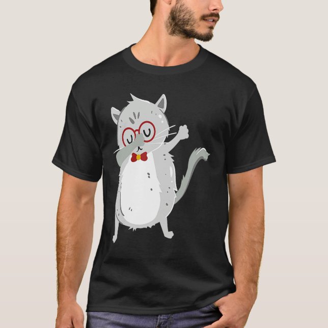 T-shirt Kitten Dab I Grey Cat with Glasses I Dabbing Cats (Devant)