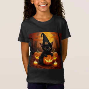 T-Shirt Kitten noir en Casquette sorcier au milieu des Cit