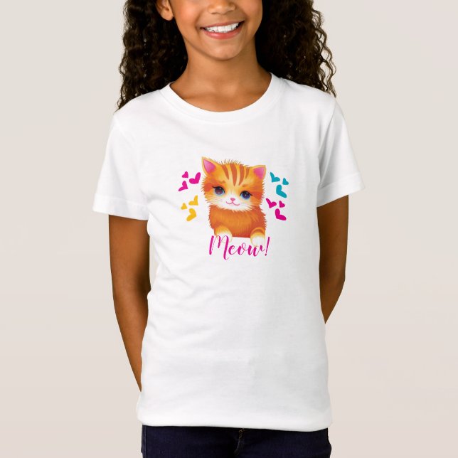 T-Shirt Kitty Cat Meow Birthday Girl (Devant)