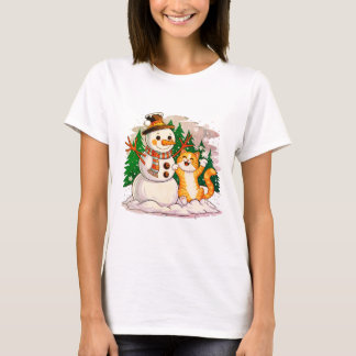 T-shirt Kitty Chat et Snowman Amis pour les amateurs d'hiv
