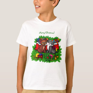 T-shirt Kitty et chiot, Happy XMas