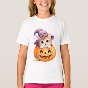 T-shirt Kitty Halloween dans une citrouille Jack O Lantern