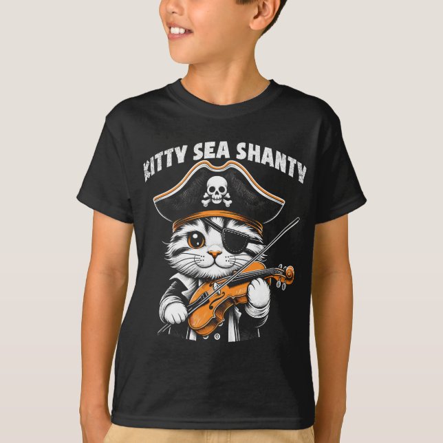 T-shirt Kitty Sea Shanty Pirate Cat Violoniste Illustratio (Devant)