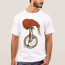 T-shirt Kiwi Monte Un Monocycle Pédalant Avec De Longs Pot