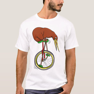 T-shirt Kiwi Monte Un Monocycle Pédalant Avec De Longs Pot
