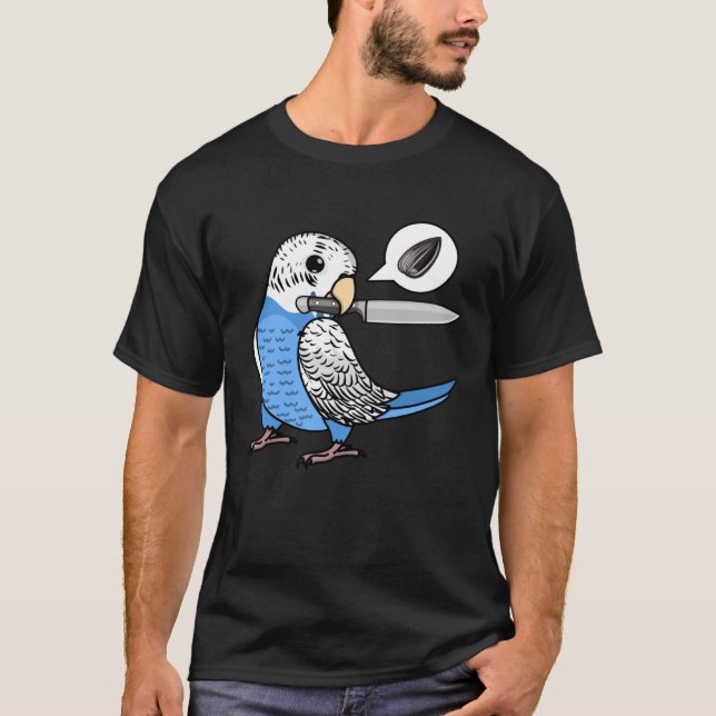 T-shirt Knife Parrot veut semences I Blue Budgie Budgeriga (Devant)