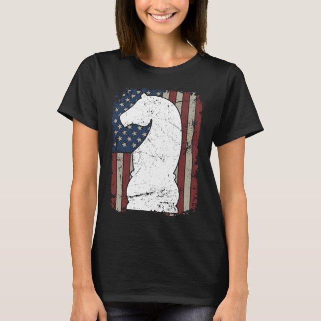 T-shirt Knight Chess Piece USA Flag  Mens Womens Chess Pla (Devant)