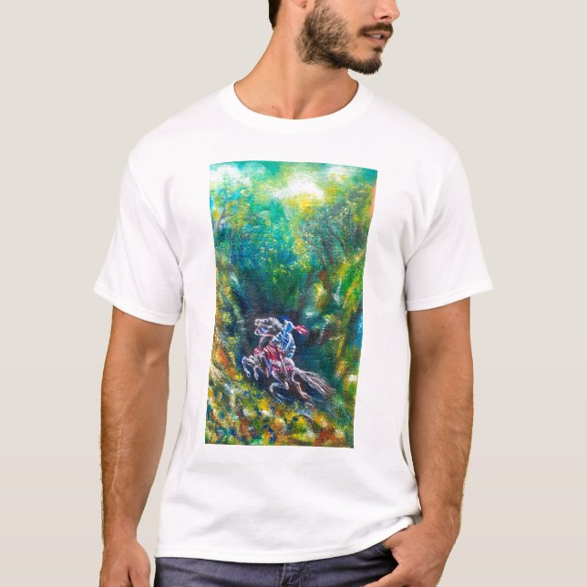 T-SHIRT KNIGHT LANCELOT, CHEVAL EN FORÊT VERTE (Devant)