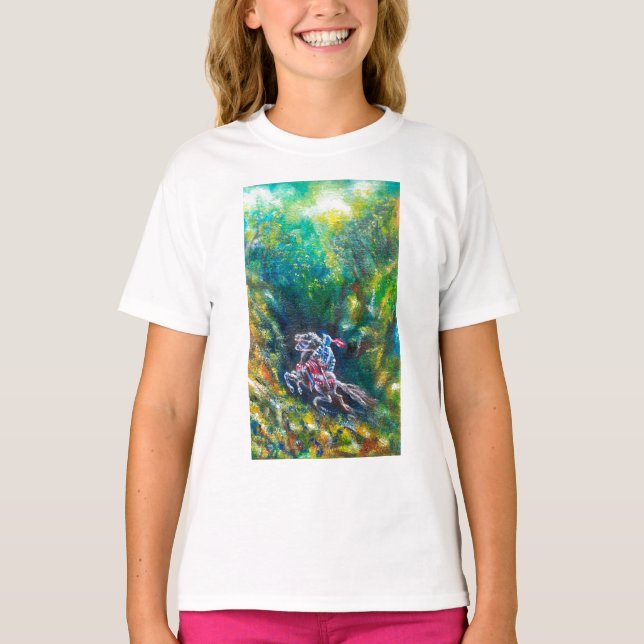 T-SHIRT KNIGHT LANCELOT, CHEVAL EN FORÊT VERTE (Devant)