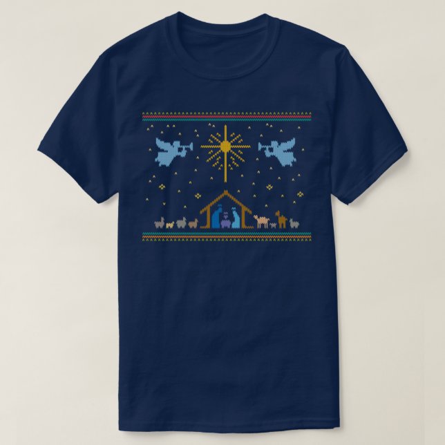T-shirt Knitted Nativity Ugly Merry Christmas Sweater Knit (Design devant)