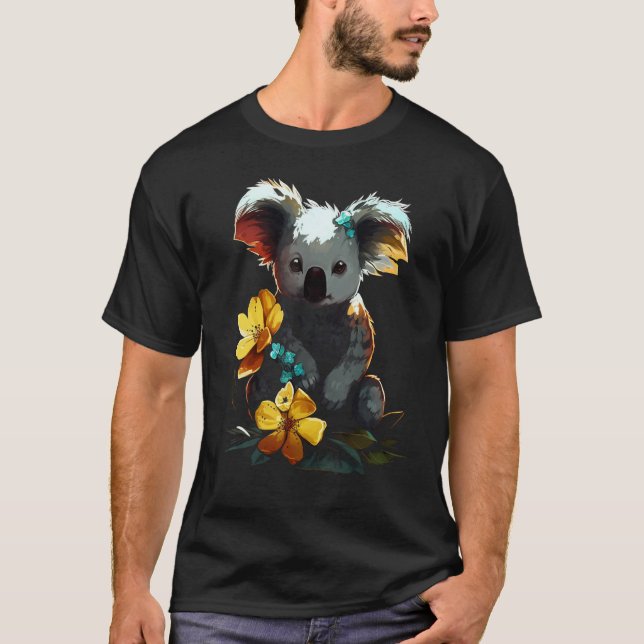 T-shirt Koala Artwork  Flowers Animal Motif Koala (Devant)