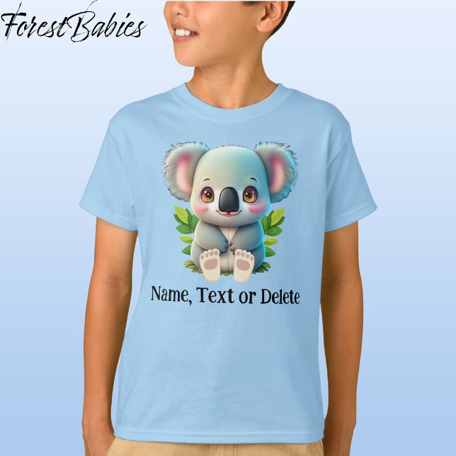 T-shirt Koala Bear Cute Kids Animaux Animaux (🐨 Koala Bear, Blue Customizable ForestBabies T-shirt - Front)