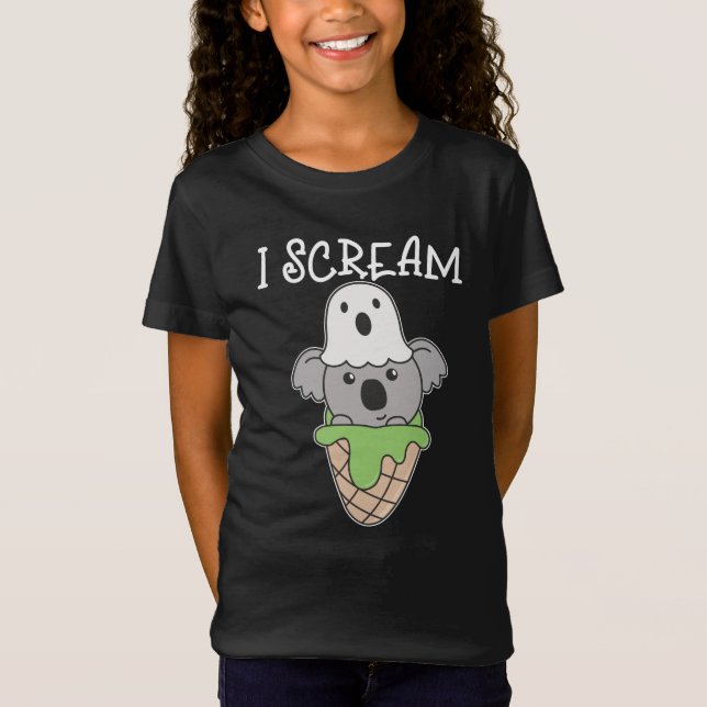 T-Shirt Koala Halloween Ghost I Scream Ice Cream Pun (Devant)