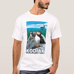 T-shirt Kodiak, AlaskaPuffins et bateau de croisière