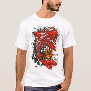 T-shirt koi_fish_poisson japonais fleur de lys tattoo old 