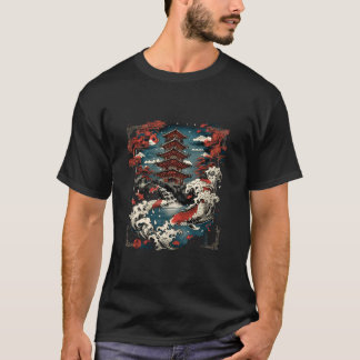 T-shirt Koi Japanese Pond Lover Pagoda Temple Asian Carp K