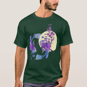 T-shirt Koi Japonais Koi Carp Pleine lune Yin Yang Cherry 