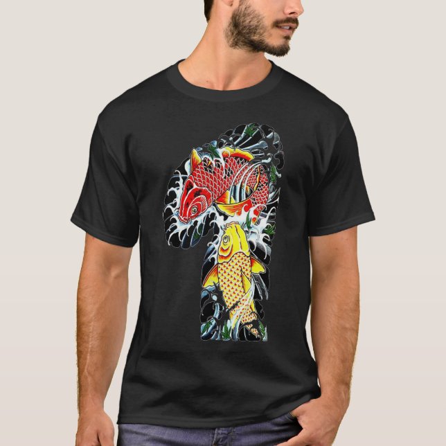 T-shirt Koi Poisson Tatouages Graffiti Lucky Poisson Or (Devant)