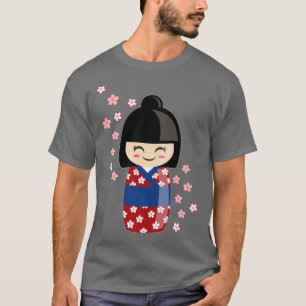 T-shirt Kokeshi Doll Kawaii En Japonais Kimono Et Sakura