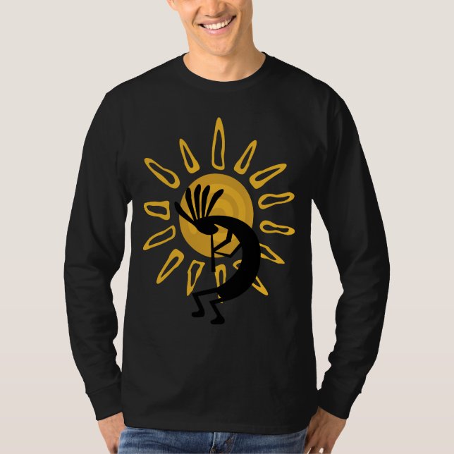 T-shirt Kokopelli Gold Mens Long Manches (Devant)