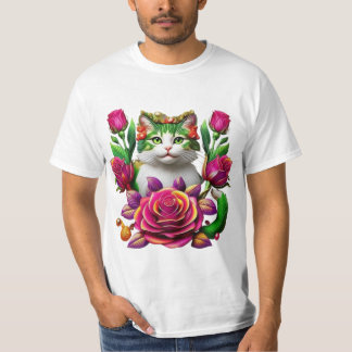 T_Shirt Königliches Blumenkatzenkunstwerk T-Shirt