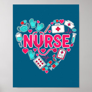 T-Shirt Krankenschwester Herz Stethoskop Medizinis Poster