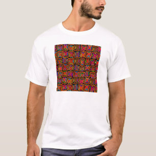 T-shirt Kuna Indian Mola Tribal Checks - Rouge
