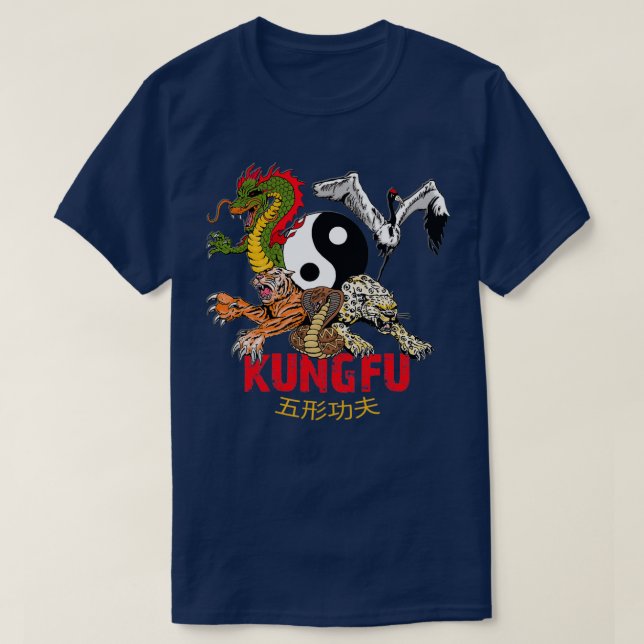 T-shirt Kung Fu 5 Animaux Formes Tiger Grane Léopard Serpe (Design devant)