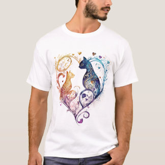T-shirt Kuraudea un mignon coeur de chatte d'amour fleurie