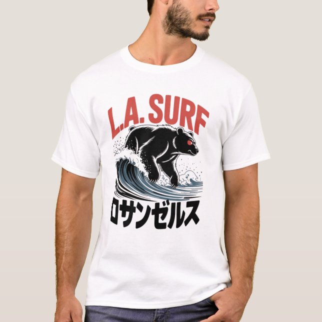 T-shirt L.A. Surf Bear Japanese Typography (Devant)