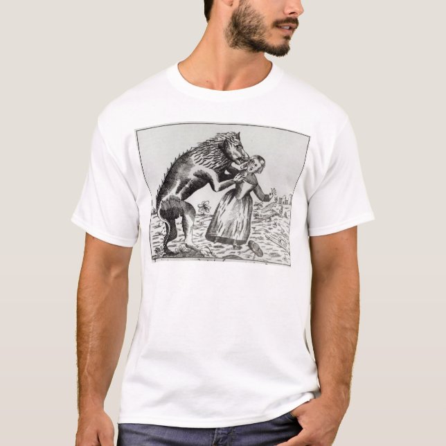 T-shirt La bête de Gevaudan attaquant une jeune fille (Devant)
