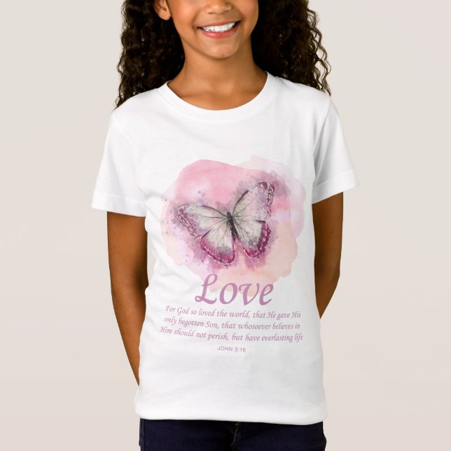 T-Shirt La Bible chrétienne des femmes Verse Papillon :Amo (Devant)