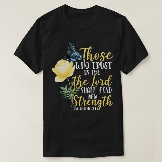 T-shirt La Bible chrétienne Verse Papillon Rose Fleur Isaï (Design devant)