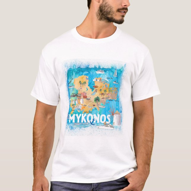 T-shirt La carte illustrée de Mykonos Grèce (Devant)