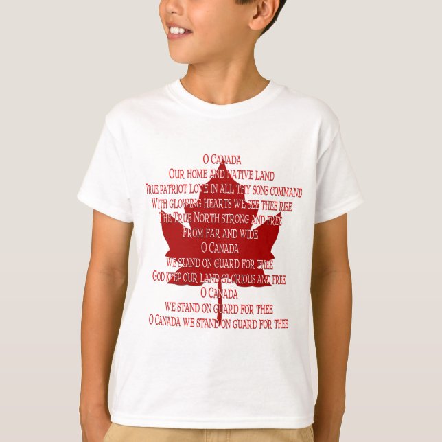 T-shirt La chemise Canada de l'hymne du Canada de l'enfant (Devant)